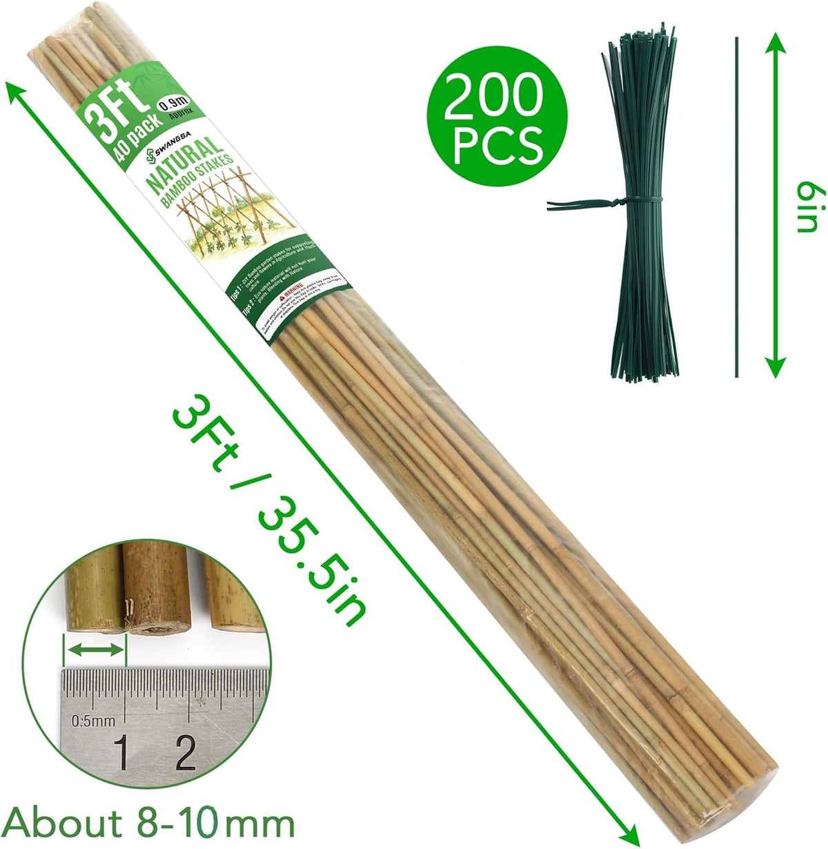 SWANGSA 40 Pack Bamboo Stakes for Plant 3 Feet,Bamboo Sticks Plant Support Garden Stakes Poles with
