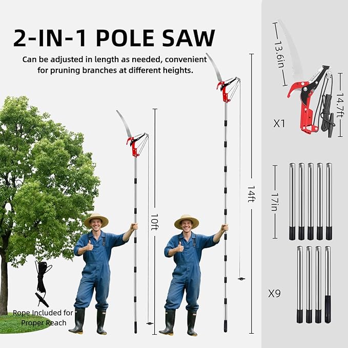 15.7’’ Pole Saws for Tree Trimming - Dual-Pulley Tree Pruner, Tree Trimmers Long Handle Pruner
