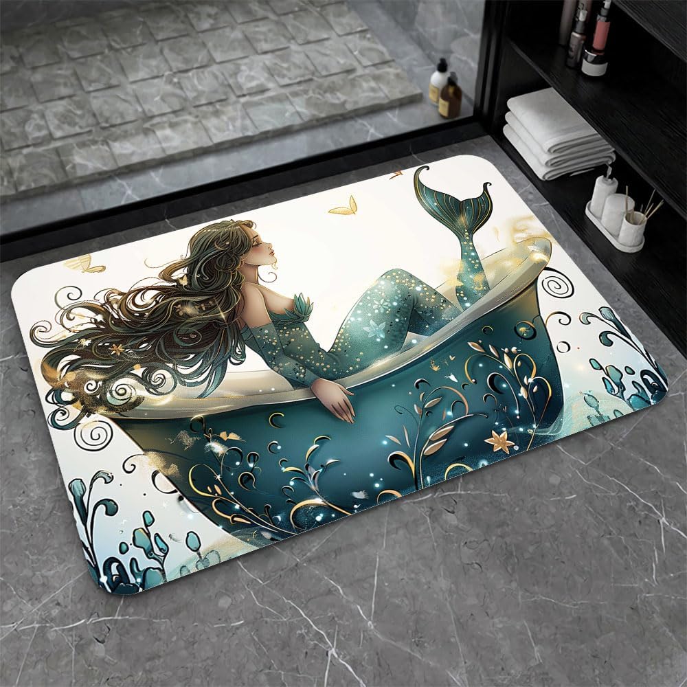 Bath Mat-Bathroom Rug，Bathtub Mermaid-Absorbent Non Slip Quick Dry Stain Resistant Easy to Clean