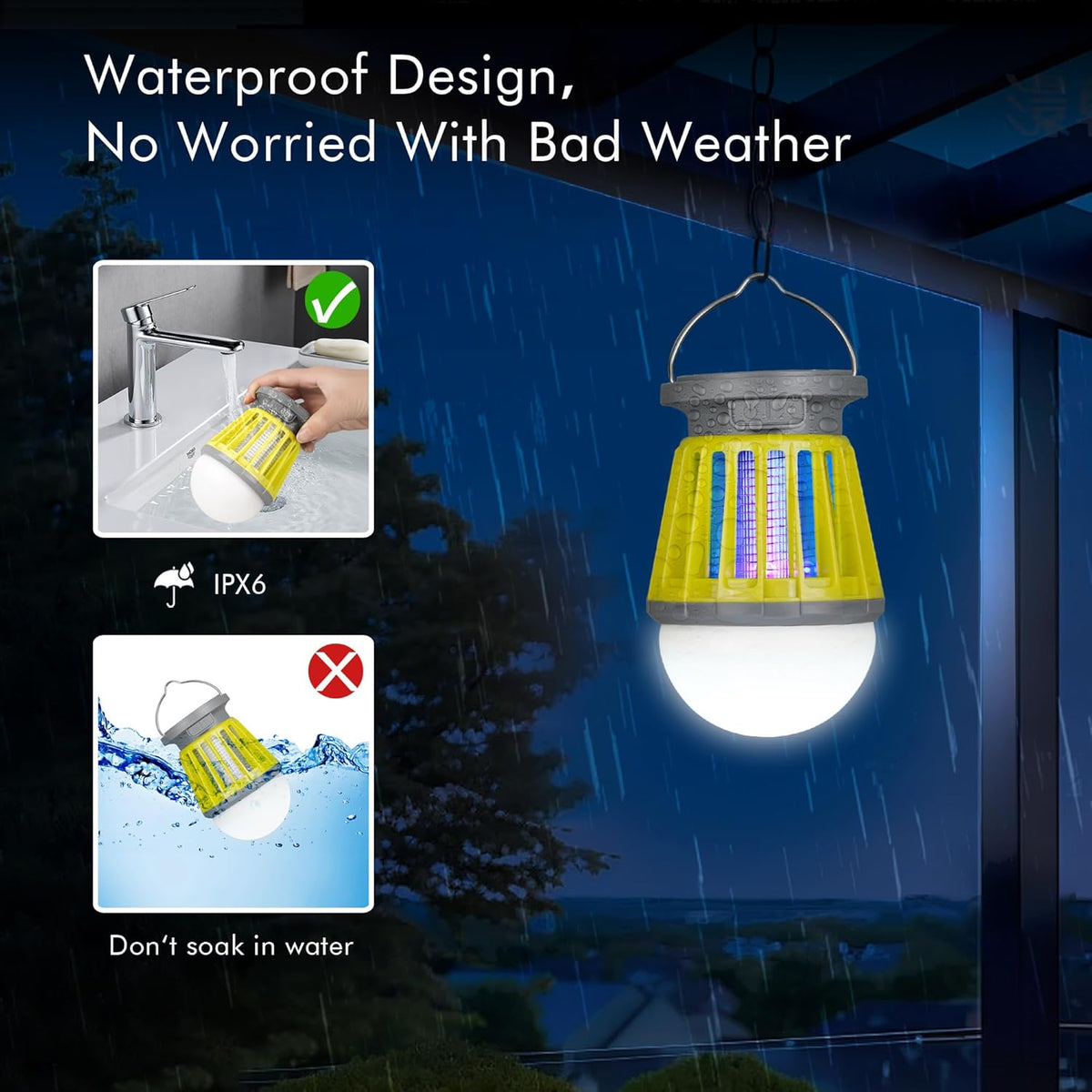 Solar Bug Zapper Outdoor Waterproof, Portable Mosquito Zapper, 2-in-1 Cordless & Rechargeable Bug