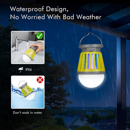 Solar Bug Zapper Outdoor Waterproof, Portable Mosquito Zapper, 2-in-1 Cordless & Rechargeable Bug