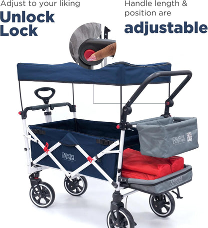 Creative Outdoor Wagon for Kids Push Pull Collapsible Stroller with Canopy Folding Cart | Titanium