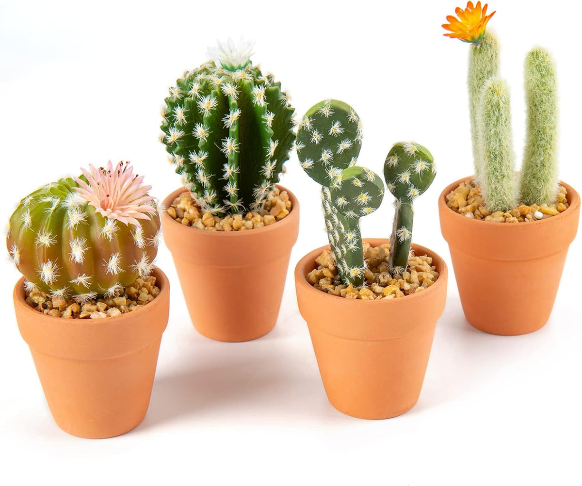 Oairse Mini Artificial Cactus Plants in Terracotta Pots 4 Pcs Potted Faux Succulents in Pots Fake