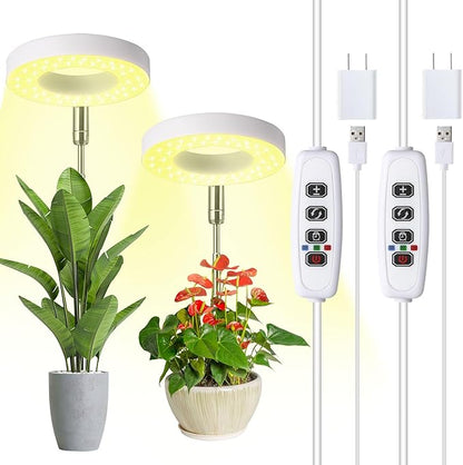 Halo Ring Grow Lights for Small Indoor Plants, Warm+White 96LEDs Full Spectrum Plant Light, Height