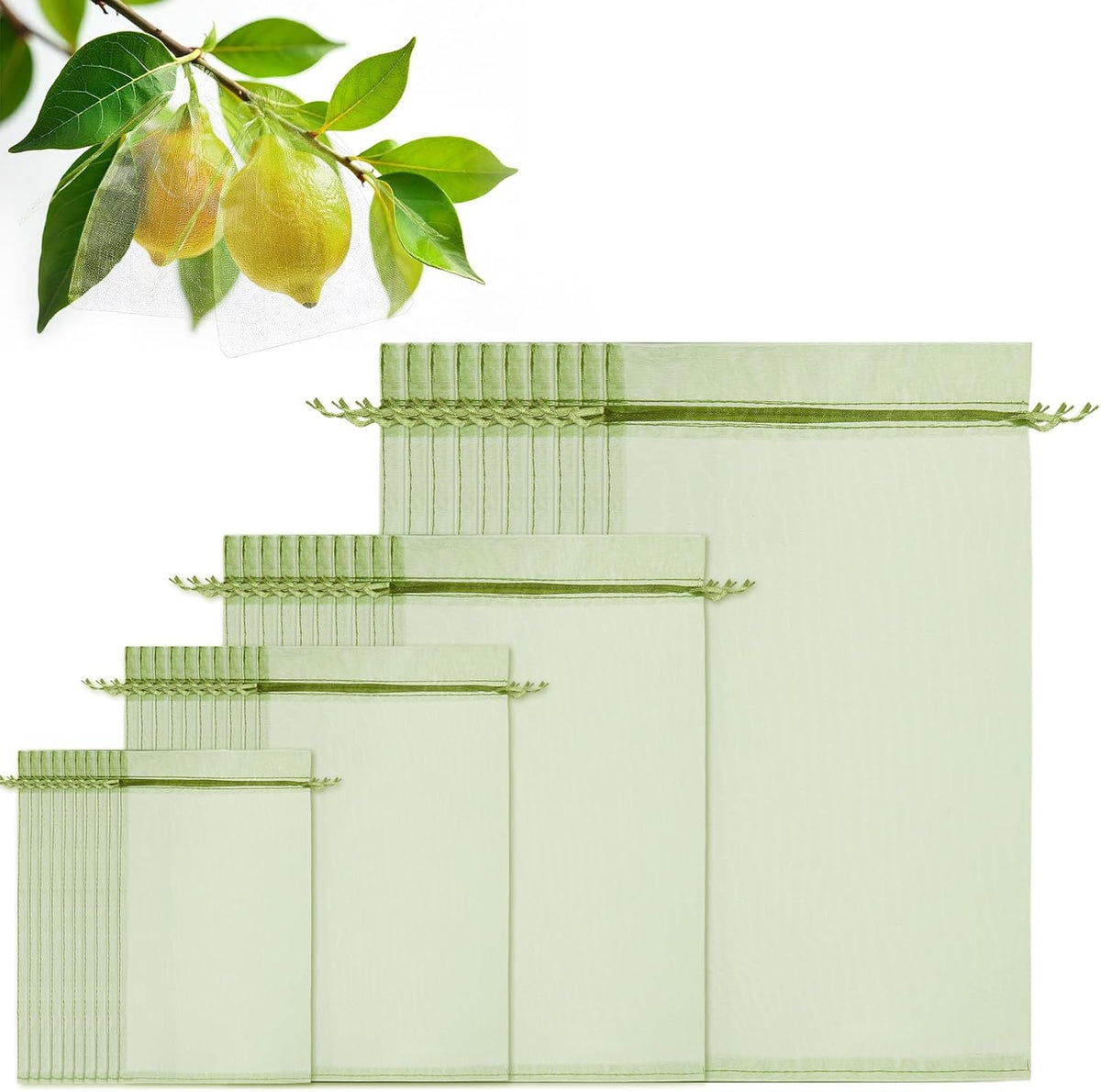 SATINIOR 160 Pcs Fruit Protection Bags, Green Netting Bags, Fruit Cover Mesh Garden Organza Bag