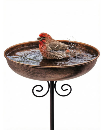 OUISJYER 10" Small Metal Bird Bath with Stake, Outdoor Birdbath for Garden