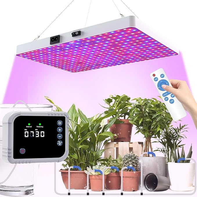 LED Grow Light with Automatic Watering System for Indoor Plants, Full Spectrum Plant Light with