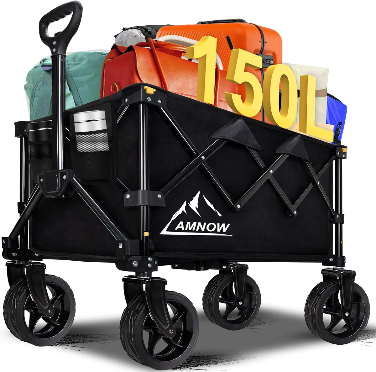 Collapsible Wagon Cart with Wheels Foldable, Folding Wagons Carts with Silent Universal Wheels