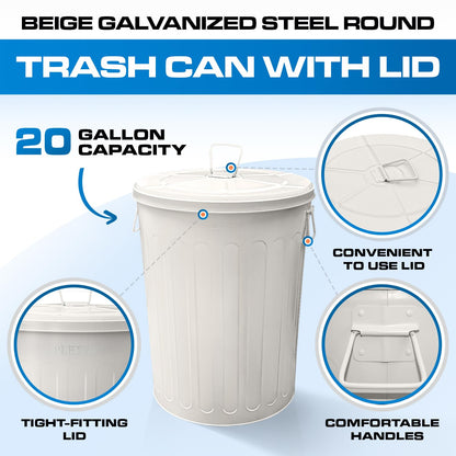 Plexon Large Metal Trash Can with Lid 20 Gallon, Decorative Outdoor Trash Can, Heavy Duty