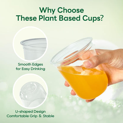 Vplus 12 oz Compostable Clear Plastic Cold Cups, 100 Pack Biodegradable Disposable Cups, BPA & PFAS