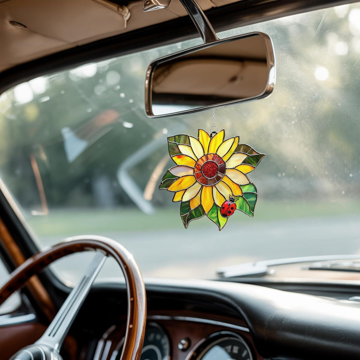 Ladybug Sunflower Acrylic Suncatcher Stained Glass Effect Window Car Hanging Christmas Ornament
