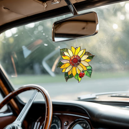 Ladybug Sunflower Acrylic Suncatcher Stained Glass Effect Window Car Hanging Christmas Ornament