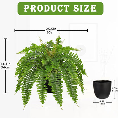 Hollyone Artificial Fern Plants in Pot 25.5" Artificial Boston Fern 31 Leaves for Outdoors & Indoor