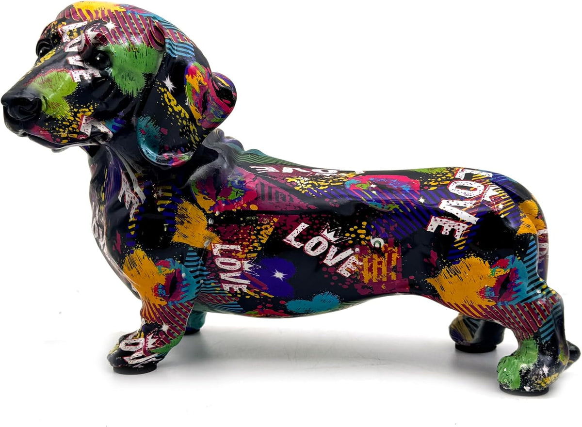 FUNSXBUG Colorful Dachshund Dog Statue Art Figurines Sculpture Collectibles Home Office Desktop