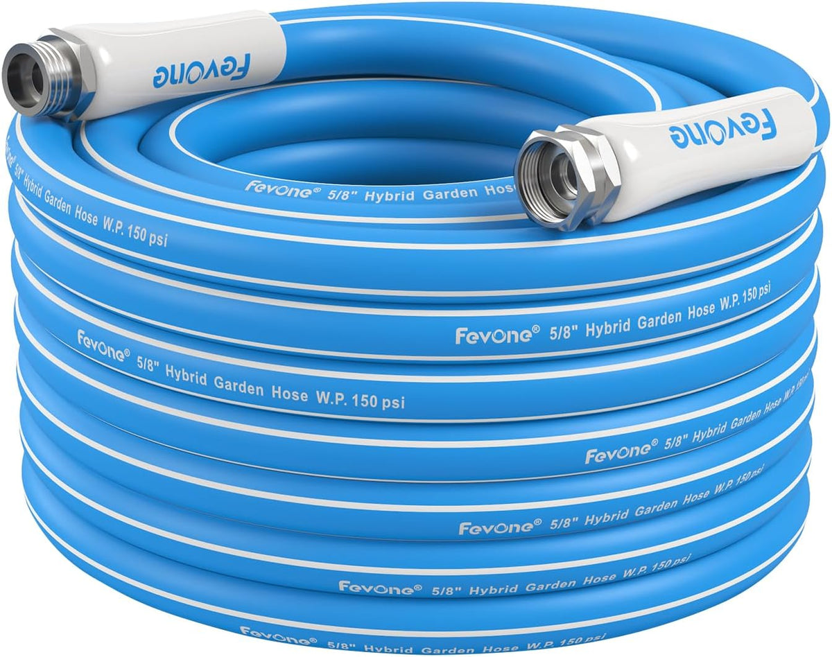 Fevone 50 ft x 5/8" Heavy Duty Garden Hose, Drinking Water Safe, Flexible & Kink-Free Hybrid