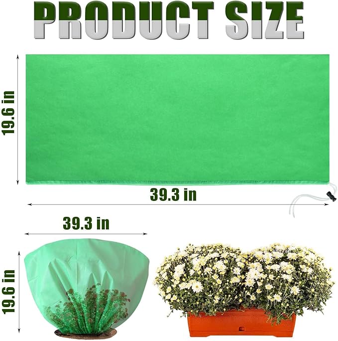 8 Pcs Plant Covers Frost Protection Bag 39.3" x 19.6" Winter Reusable Plants Jacket with Drawstring