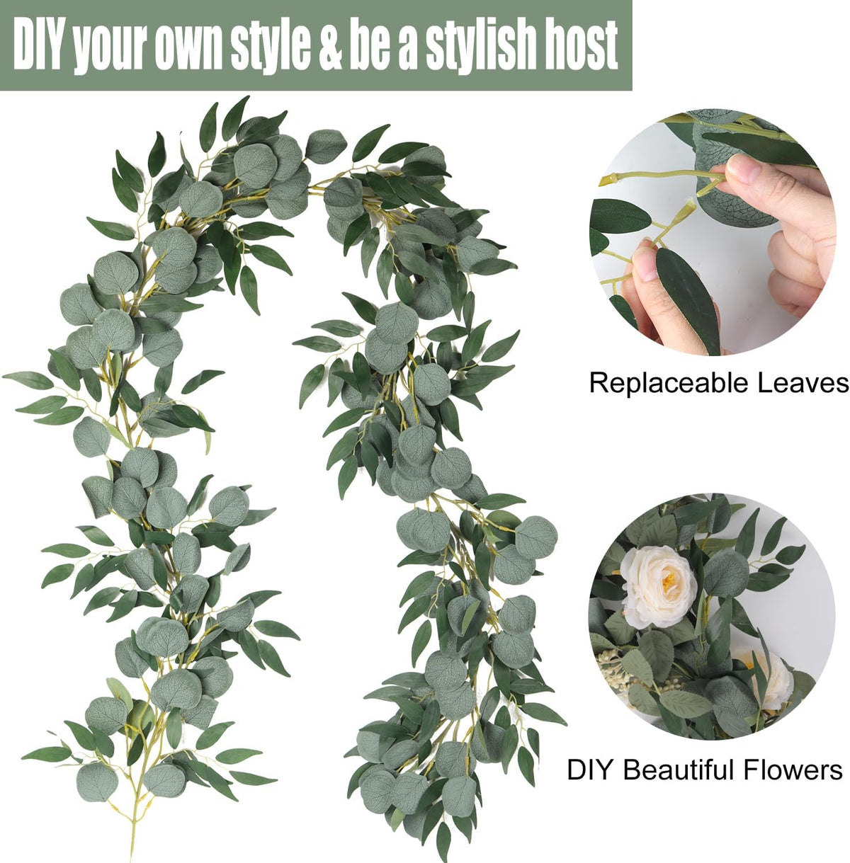 RECUTMS 2Pack Artificial Eucalyptus Garland with Willow Leaves 6Feet Fake Hanging Plant Silk