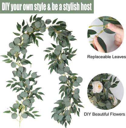 RECUTMS 2Pack Artificial Eucalyptus Garland with Willow Leaves 6Feet Fake Hanging Plant Silk