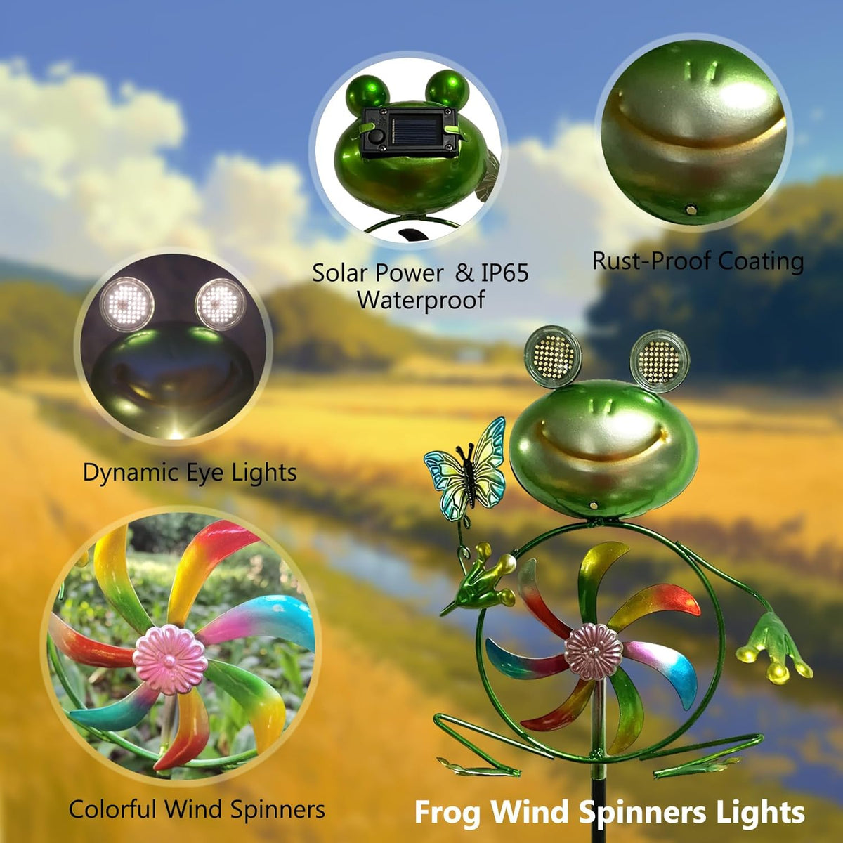 Frog Garden Decor Wind Spinners Outdoor, Garden Solar Lights Decorative Wind Sculpture Spinner