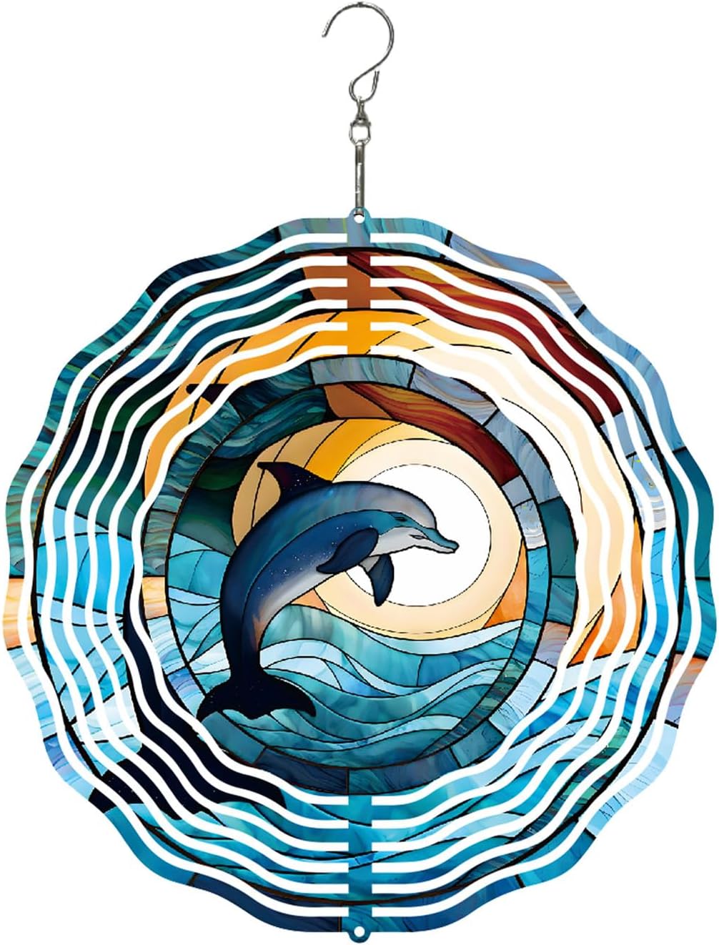Metal 3D Wind Spinners Outdoor Dolphin Decorations Hanging, Festive Gifts for Women Mom Grandma