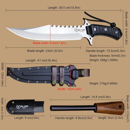 BA-KOR (15.8 inches) 5mm full Tang 9CR18MOV steel nylon fiber handle Bowie knife + sheath + (5.9