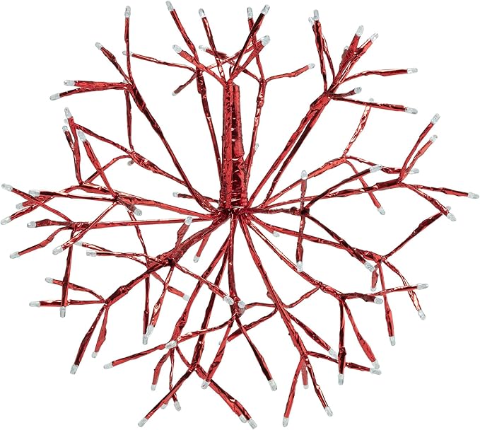 Alpine Corporation 16" Indoor Holiday 3D Snowflake Hanging Ornament with LED Lights, Red