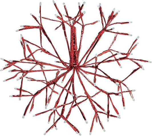 Alpine Corporation 16" Indoor Holiday 3D Snowflake Hanging Ornament with LED Lights, Red