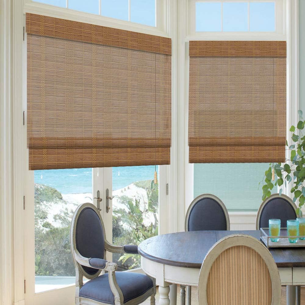 LETAU Wood Window Roman Shades, Bamboo Light Filtering Window Blinds for Indoor Home, Office