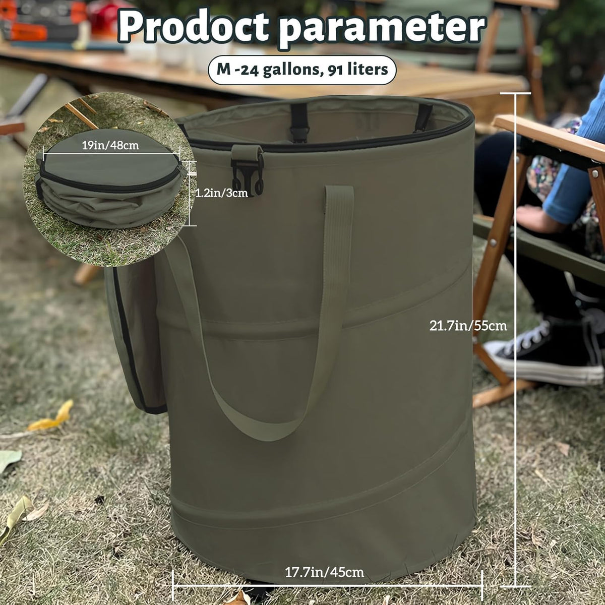 Pop up Camping Trash can with lid,Collapsible 24 Gallons Trash can with Sorting Clips,Garden