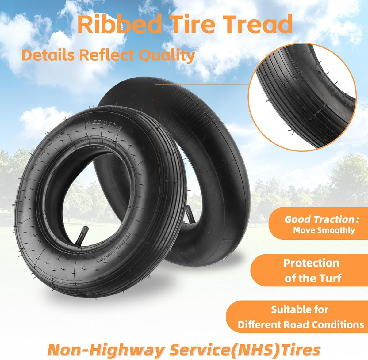 (1-Set) RRQ 4.80/4.00-8" Tire and Inner Tube Set, Universal Replacement Pneumatic Tires, Fits