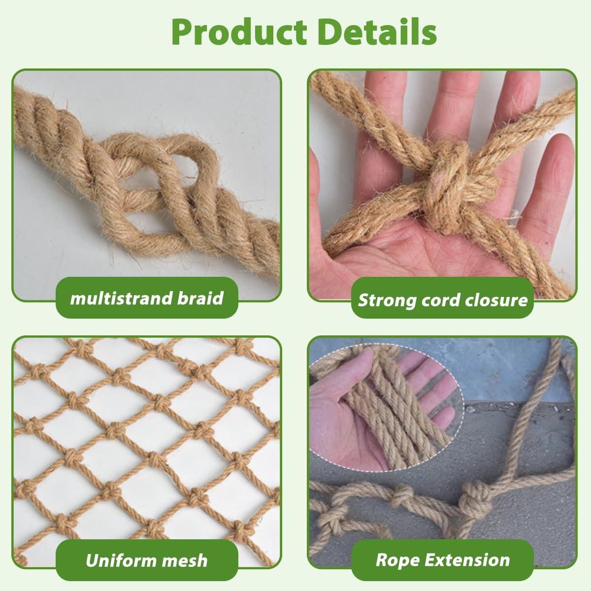 Natural Jute Hemp Rope Net,8mm Thick Safety Anti-Fall for Children Pet,Balcony Stairs Garden