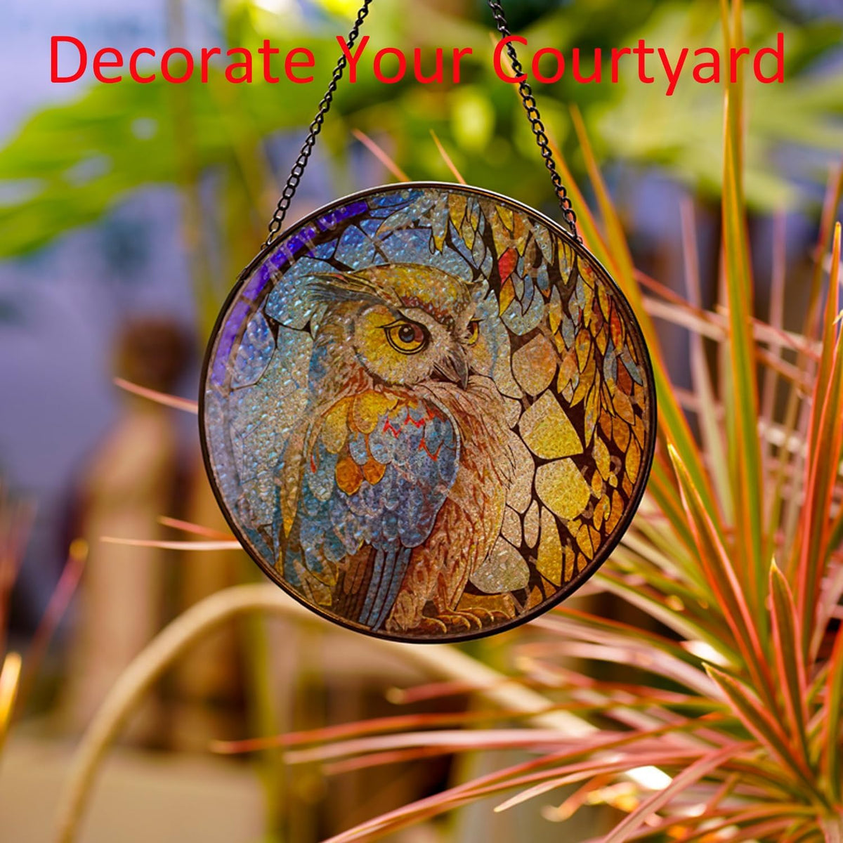 Hanging Stained Glass for Windows,20cm/7.87inch Owl Suncatcher Stained Glass Garden Hangings