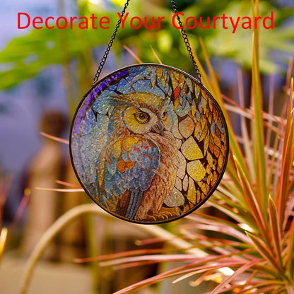 Hanging Stained Glass for Windows,20cm/7.87inch Owl Suncatcher Stained Glass Garden Hangings