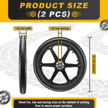 20x1.95" Rim Flat Free Cart Tire Assembly for Rubbermaid Garden Yard Cart, Garden Cart Wheels 20