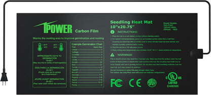 iPower 10" x 20.75" Seeding Heat Mat with New-Upgraded Carbon Film, Indoor Gardening Plant