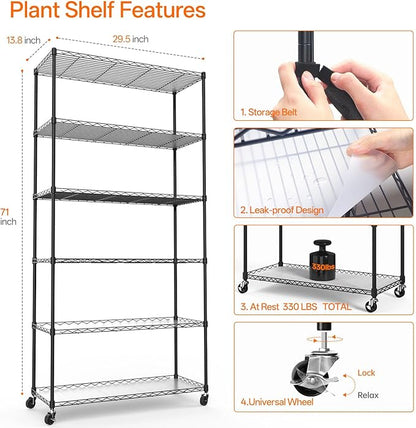 Bstrip Plant Shelf with Grow Light, Metal Plant Stand with Adjustable Rack and Wheels, 5 Pack T8