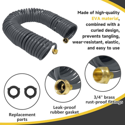 Coil Hose,3/8" EVA Coil Garden Hose 50 FT,Curly Water Hose Lightweight with Brass Connectors,Recoil