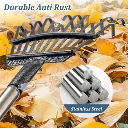Garden Rake -Small Leaves Rakes for Gardening - 11 Metal Tines 8.5" Wide - 78" Long Handle Leaf