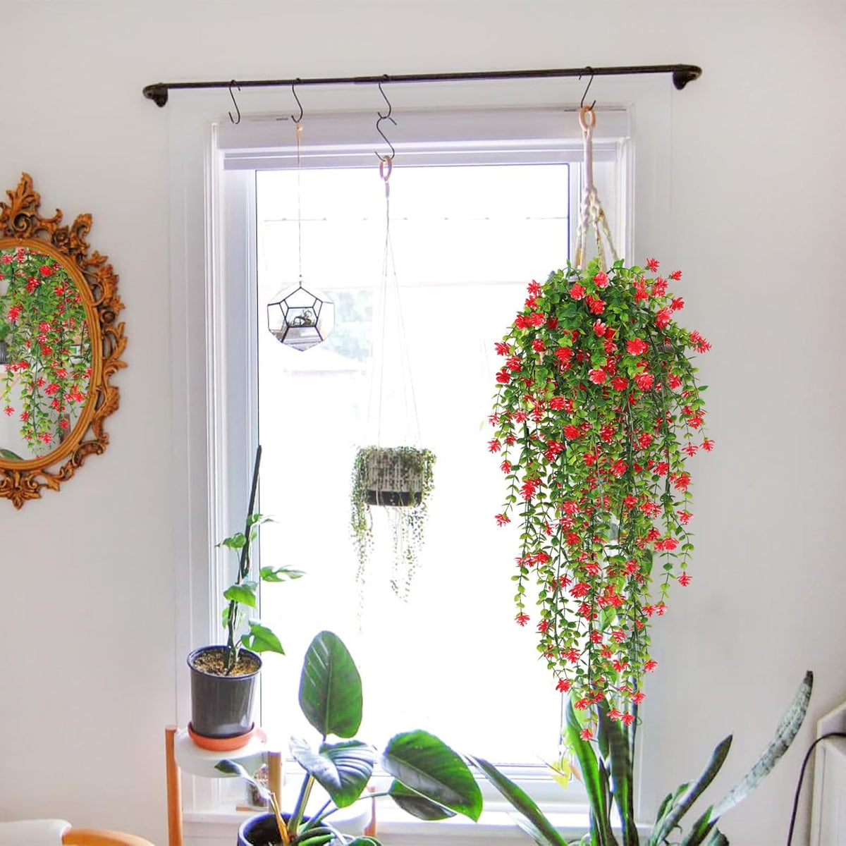 SJL Artificial Hanging Plant 4pcs Fake Hanging Plants Greenery Decor Plastic Flower Artificial