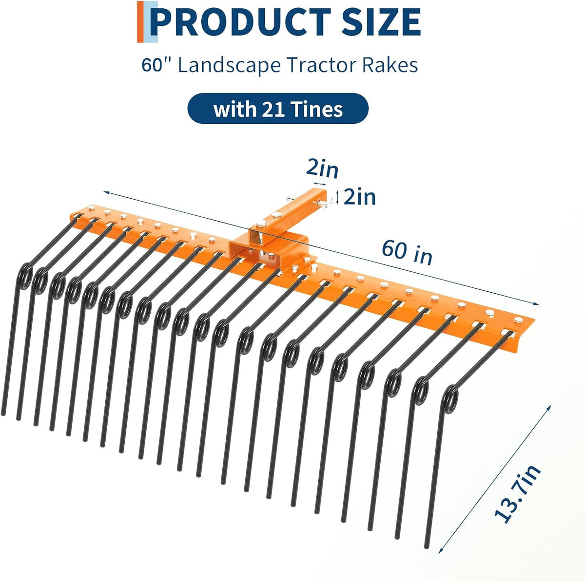 Tow Behind Landscape Rake, 60" Tow Dethatcher with 21 Steel Coil Tines, Lawn Dethatcher Rake
