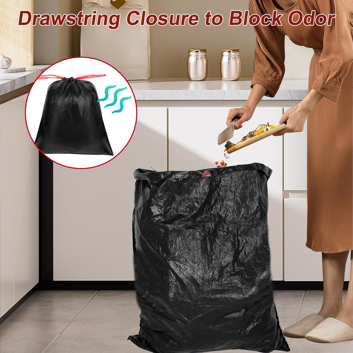 O2frepak 33 Gallon Drawstring Tall Kitchen Trash Bags,Clean Fresh Scent and Heavy Duty Garbage