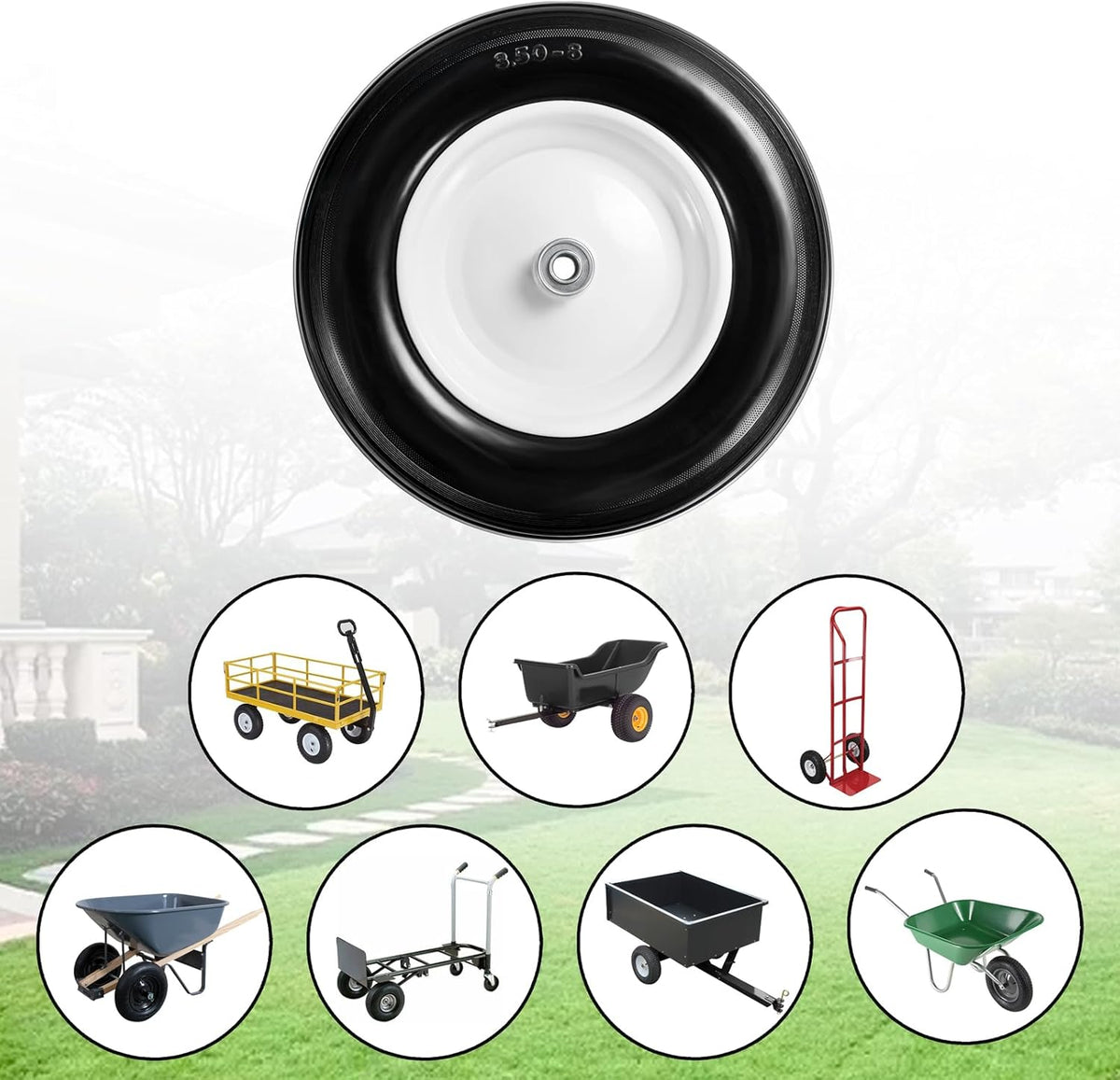 (2-Pack) Fits 4.80/4.00-8, 3.50/2.50-8, 4.00-6, 4.00-8 Wheelbarrow Wheels,14.5" Wheelbarrow Flat