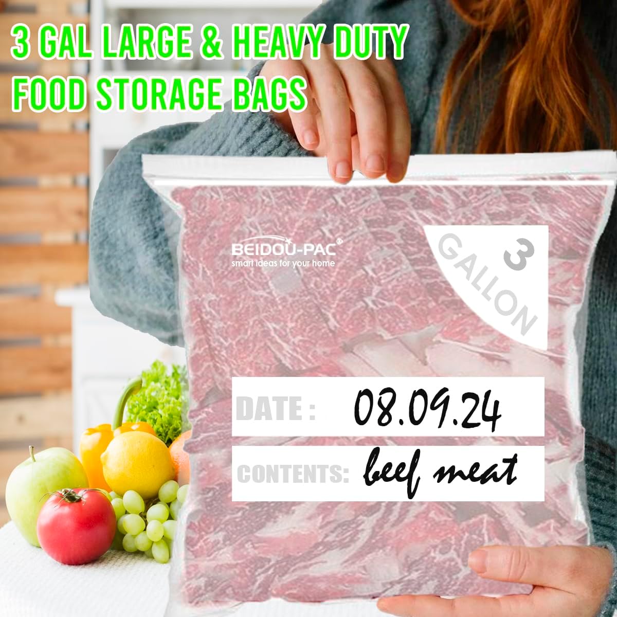 3 Gallon Large Plastic Bags with Zipper Top, | 50 Count | 2 Mil | 16" x 18" | Heavy-Duty Reusable