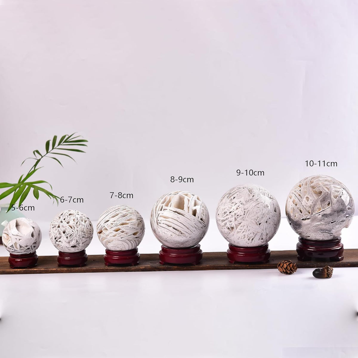 JIC Gem Natural Mexican White Agate Crystal Sphere Crystal Decorative Ball with Wooden Stand