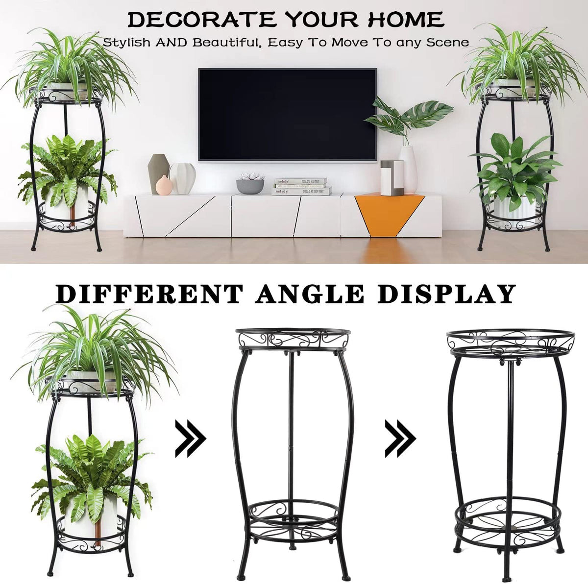 MOCORY Plant Stand Indoor Outdoor 2 Tier 25" Tall Metal Potted Holder Flower Pot Stand Heavy Duty