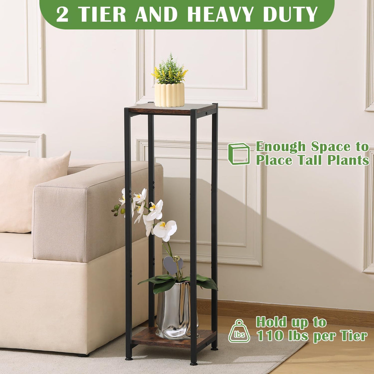 Extra Tall Plant Stand Indoor,40 Inch Plant Stands,2 Tier Metal Plant Stand with Heavy Duty