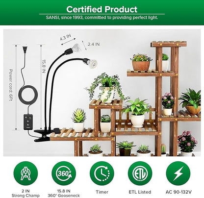 SANSI LED Grow Lights for Indoor Plants, Lifetime Free Bulb Replacement, 300W Full Spectrum Dual