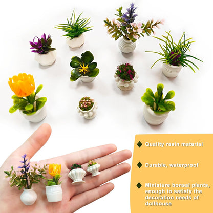 Dollhouse Plants and Flowers, 24Pcs, Miniature Bonsai Plants, Mini Potted Plants, Models Tiny Fake