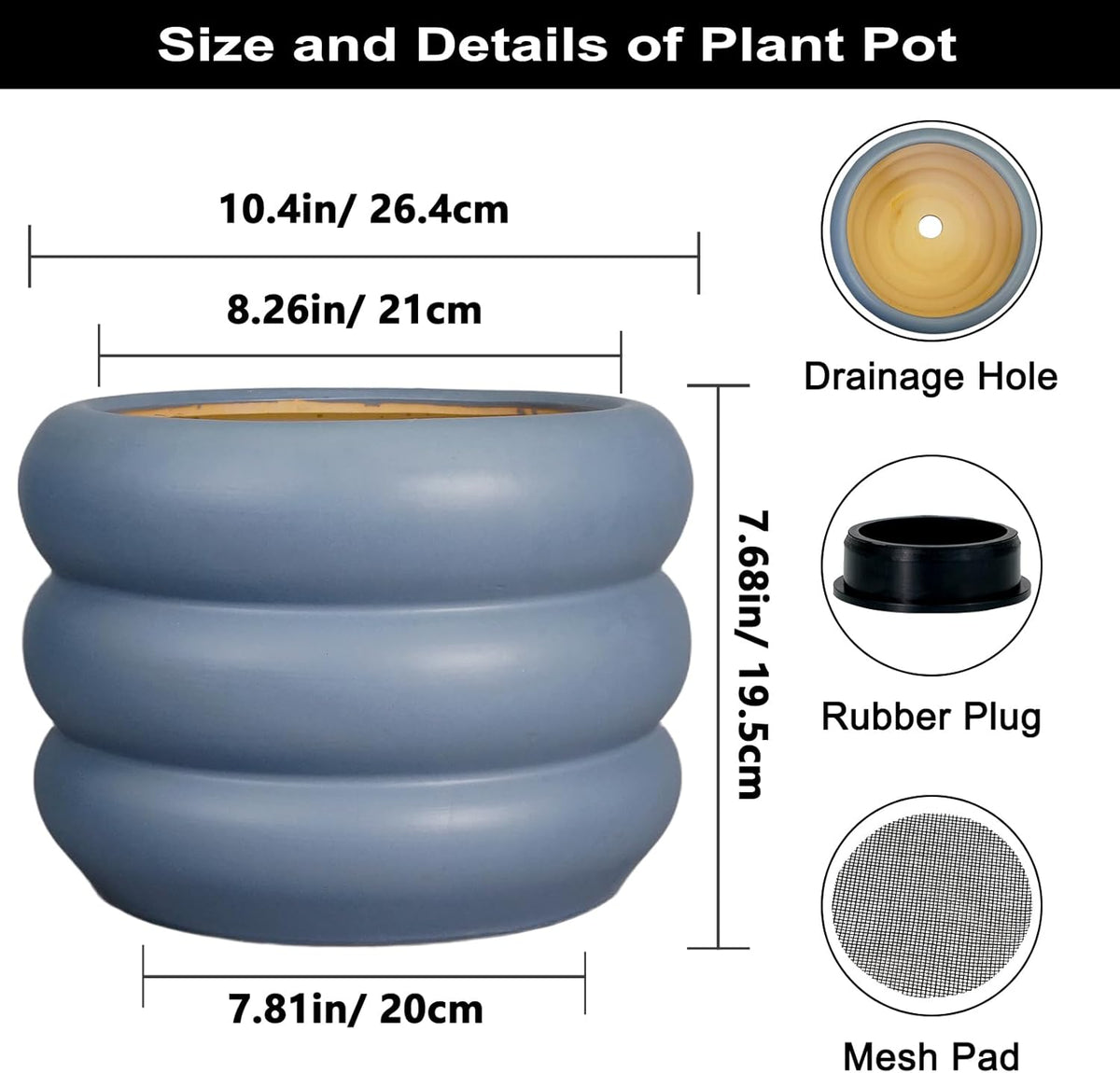 SQOWL 10 Inch Plant Pot Indoor - Ceramic Plant Pot with Drainage Hole Large Outdoor Planter Unique