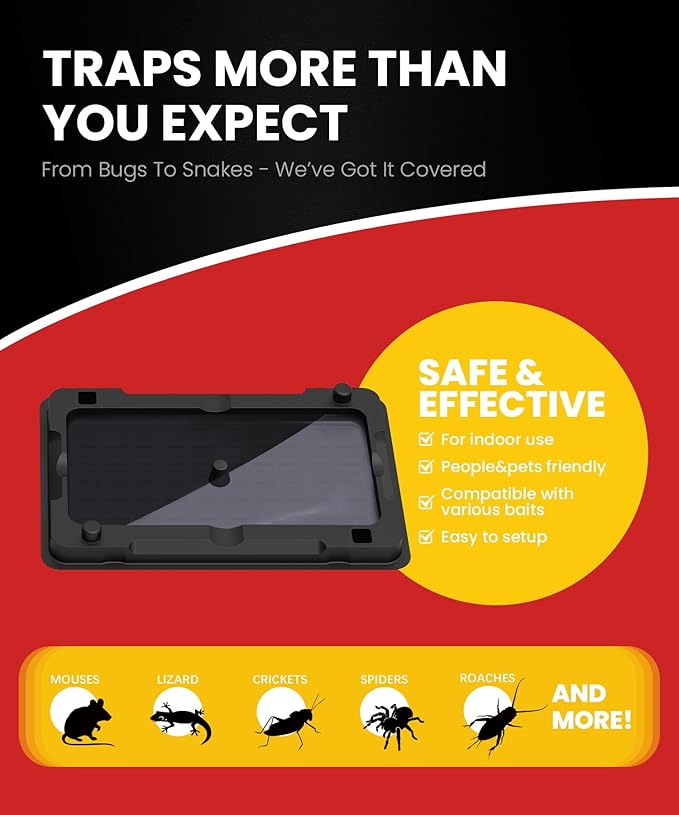 Sticky Mouse Traps Indoor for Home - 6 Pack Glue Traps for, Roaches, Spiders, Rodent Catcher for